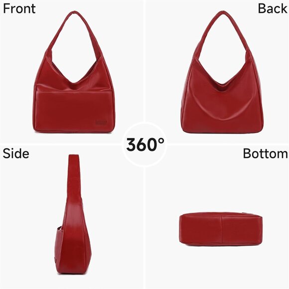Red Faux Leather Shoulder Tote Bag for Women with 3 Pockets, Stylish & Versatile - Picture 2 of 6